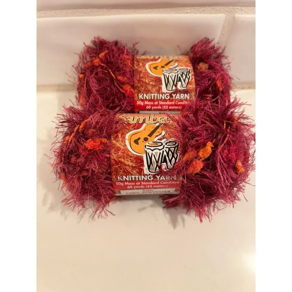 Lot of 2 Samba Sullivans Knitting Eyelash Yarn‎ Fun Fur Pink Aztec Yarn #90402